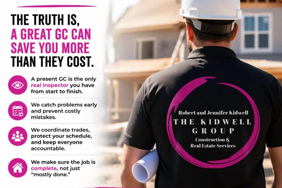 Why hiring a general contractor is not too expensive - The Kidwell Group construction oversight graphic